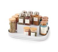 YouCopia MagicTrack Rectangle Lazy Susan Turntable 2-Tier Spice Rack: Jar & Bottle Storage Organizer for Kitchen and Bathroom with 360° Spin, Non-Slip, White Speckled BPA-Free