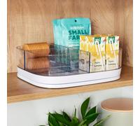 YouCopia MagicTrack Rectangle Lazy Susan Turntable with 4 Clear Storage Bins: Rotating Cabinet Organizer for Kitchen or Bathroom Items, 360° Spin, Non-Slip, White Speckled BPA-Free