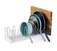 YouCopia StoreMore Expandable Pan and Lid Rack, Adjustable Pot Lid Organizer for Kitchen Storage, 12.5”-22” Wide,White