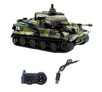 YouCute 2.4G Mini RC Tank with USB charger cable Remote Control Panzer tank 1:72 German Tiger I with Sound, Rotating Turret and Recoil Action When Cannon Artillery Shoots (Green)
