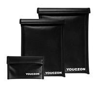 YOUCZON Faraday Bags Fire Water Resistant-Block Signals, 3 Pack Faraday Bags Effective Against Hacking, Tracking, NFC/WiFi/Bluetooth, Faraday Cage Suitable Laptops, Phones (3PCS, Black)