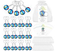 Youdaju 24 Pack 1" Globe Keychains Planet Earth Keyrings Bulk Mini Backpack Hook for Travelers,Ball Keyring with Cards Organza Bags,Pendant for Bag Loop Accessory Back to School Educational Tool,