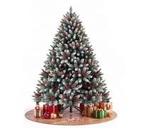 YOUDENOVA 6ft/180cm Artificial Christmas Tree with Snow, Pine Cones & Holly, Foldable Xmas Tree, Quick Assembly, Realistic Snowy Fir Decoration