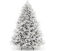 YOUDENOVA 7ft /2.1m Artificial Christmas Tree, Snow Flocked 1290 PE/PVC Tips, Unlit Bushy Xmas Tree, Auto-Hinged Design, Fire Retardant with Metal Stand & Storage Bag