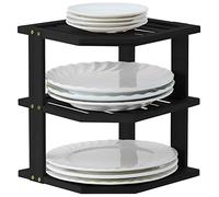 YOUDENOVA Crockery Organiser Bamboo 25 x 25 x 25 cm, Corner Cabinet Insert 3 Levels for Kitchen Shelf, Dish Drainer Dish Drainer Plate Stand, Black