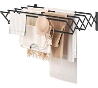 YOUDENOVA Foldable Clothes Airer Wall Mounted Clothes Rail Retractable Towel Holder Bathroom Towel Rack Clothes Drying Rack Indoor Folding Strong Metal (Black, L)