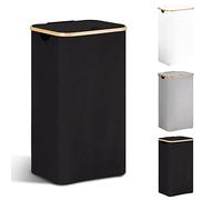 YOUDENOVA Laundry Basket with Lid 85-Litre Large Washing Baskets for Laundry with Laundry Bag Collapsible Laundry Baskets with Handles Laundry Hamper Bamboo Laundry Bin for Bedroom, Bathroom, Black