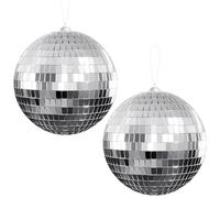Youdepot 10 cm Disco Ball 2 Pack, Silver Hanging Mirror Balls with String, Mini Glitter Ball Decorations for Christmas Tree, Wedding, Birthday Party and DJ Stage Decor