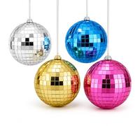 Youdepot 10 cm Disco Ball 4 Pack, Multi-Colour Hanging Mirror Balls with String, Glitter Ball Decorations for Christmas Tree, Wedding, Birthday Party, DJ Stage, Garden and Home Decor