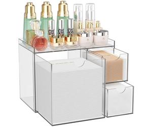 Youdepot Acrylic Face Towel Holder - XL Disposable Towel Organizer with Drawer - Clear Vanity Storage Box for Facial Dry Wipes & Makeup Pads (Towels Not Included)