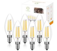 YOUDIAN E14 Led Light Bulb,C35 Led Candle Light Bulb,Small Edison Screw E14 Bulb,4W 220-240V Warm White 2700K 400Lm,Led Filament Candle Bulb, Replacement 40W, Non-Dimmable(6 Packs)