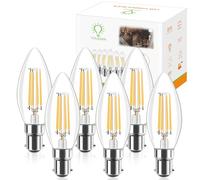 YOUDIAN Led Candle Bulb,B15 Led Filament Candle Bulb,4W 220-240V 400Lm, B15 Small Bayonet Glass Light Bulb, Replacement 40W,Warm White 2700K, Non-Dimmable(6 Packs)