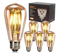 YOUDIAN LED Edison Bulb, Vintage Light Bulb, 4W E27 2700K ST64 LED Bulbs, Led Filament Bulbs, Antique Style Retro Amber Glass Screw Lamp 220V (6 Packs)