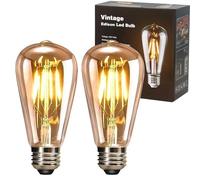 YOUDIAN LED Edison Bulb, Vintage Light Bulb,4W E27 2700K ST64 LED Bulbs, Led Filament Bulbs, Antique Style Retro Amber Glass Screw Lamp 220V (2 Packs)