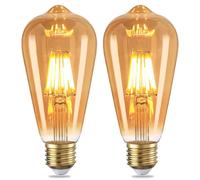 YOUDIAN LED Edison Bulb, Vintage Light Bulb,6W E27 2700K ST64 LED Bulbs, Led Filament Bulbs, Antique Style 2700K Retro Amber Glass Screw Lamp 220V (2 Packs)