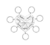 Youdian Personalized 2-12 Names Keychain Heart Jigsaw Puzzle Piece Stainless Steel Keychain Set Custom Name Keychain Gifts, Silver-1, 1.18*2.55