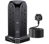 YOUDIAN Tower Extension Lead 2M with USB Slots,12 Way Multi Plug Extension Tower,Max.3250W Capacity,Surge Protection Extension Cord with Switch,Plug Socket Tower Power Strip