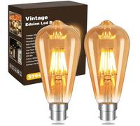 YOUDIAN Vintage Edison Light Bulbs,B22 Bayonet Cap LED Filament Bulbs,4W 2700K ST64 LED Bulbs,Amber Retro Style Energy Saving Filament Decorative Bulbs,400LM,220V,2 Packs