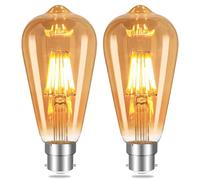 YOUDIAN Vintage Edison Light Bulbs,B22 Bayonet Cap LED Filament Bulbs,6W 2700K ST64 LED Bulbs,Amber Retro Style Energy Saving Filament Decorative Bulbs,600LM,220V,2 Packs
