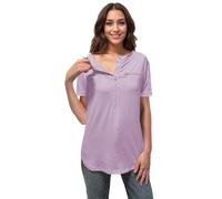 Youdiao Chemo Port Shirts for Women Short Sleeve Post-Surgery Recovery with 2 Side Snaps Dual Zipper Dialysis Cancer Clothing, Purple, M