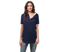 Youdiao Chemo Port Shirts for Women Short Sleeve Post-Surgery Recovery with 2 Side Snaps Dual Zipper Dialysis Cancer Clothing, Navy Blue, XL
