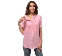 Youdiao Chemo Port Shirts for Women Short Sleeve Post-Surgery Recovery with 2 Side Snaps Dual Zipper Dialysis Cancer Clothing, Pink, M