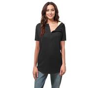 Youdiao Chemo Port Shirts for Women Short Sleeve Post-Surgery Recovery with 2 Side Snaps Dual Zipper Dialysis Cancer Clothing, Black, XXL