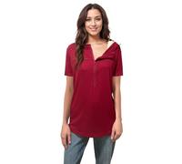 Youdiao Chemo Port Shirts for Women Short Sleeve Post-Surgery Recovery with 2 Side Snaps Dual Zipper Dialysis Cancer Clothing, Wine Red, S
