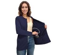 Youdiao Mastectomy Shirts with Drain Pockets Long Sleeve Breast Recovery Must Haves Soft Zip Up Clothing, Navy Blue, L