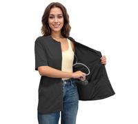 Youdiao Mastectomy Shirts with Drain Pockets Post-Surgery Must Haves Soft Full Front Zip-Up Short Sleeve Recovery Tops, Black, L