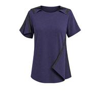 Youdiao Post Shoulder Surgery Shirt for Women Tear Away Snap Short Sleeve Rotator Cuff Recovery Must Haves Chemo Clothing, Navy Blue, XL