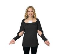 Youdiao Women's Port Access Shirt with Easy-Open Arm Zipper Soft Long Sleeve Top for Chemo, Dialysis & Post-Surgery Recovery, Black, XL