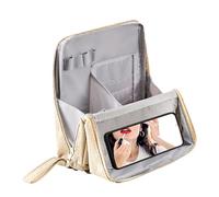 Youding Makeup Bag, Storage Set for Make-Up, Waterproof Stand Bag with Mirror & Compartments, Ready to Travel, for Teens and Women, cream-coloured, Siehe Beschreibung, See description