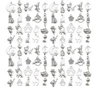 Youdiyla 100pcs Alloy Ancient Silvery Animal Series Kitten Set Pendant Jewelry Making DIY Keychain Earrings Pendant Various Design Charms for Jewelry Making Bracelets Necklace (SN839)