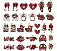 Youdiyla 30pcs Alloy enamel Valentine's Day series Pendant Jewelry Making DIY Earrings Pendant Various Design Charms for Jewelry Making Bracelets Necklace (SN1659)