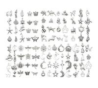 Youdiyla Gold Animal and Nature Charms Set, 80 Piece Assorted Metal Pendant Collection, Celestial Moon Star, Pet Paw, Sea Life, Butterfly, Dragonfly Designs for DIY Jewelry Making (SN1017)