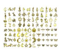 Youdiyla Gold Animal and Nature Charms Set, 80 Piece Assorted Metal Pendant Collection, Celestial Moon Star, Pet Paw, Sea Life, Butterfly, Dragonfly Designs for DIY Jewelry Making, Uniform size, Zinc