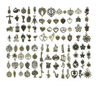 Youdiyla Vintage Gold Tone Mixed Theme Charm Pendants Set, 80 Pieces Assorted Designs with Hearts, Flowers, Music Notes, Wine and Tree of Life for DIY Jewelry Making and Crafts (SN1023)