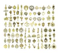 Youdiyla Vintage Gold Tone Mixed Theme Charm Pendants Set, 80 Pieces Assorted Designs with Hearts, Flowers, Music Notes, Wine and Tree of Life for DIY Jewelry Making and Crafts (SN1020)