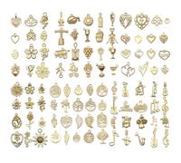 Youdiyla Vintage Gold Tone Mixed Theme Charm Pendants Set, 80 Pieces Assorted Designs with Hearts, Flowers, Music Notes, Wine and Tree of Life for DIY Jewelry Making and Crafts (SN1019)