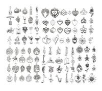 Youdiyla Vintage Gold Tone Mixed Theme Charm Pendants Set, 80 Pieces Assorted Designs with Hearts, Flowers, Music Notes, Wine and Tree of Life for DIY Jewelry Making and Crafts (SN1022)