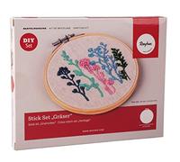 Youdoit Rayher Embroidery Starter Kit with Grass Plants Pattern, Cross Stitch Kit with Bamboo Embroidery Hoop, Embroidery Thread, and Pre-Printed Canvas, 13.5cm, 54078000