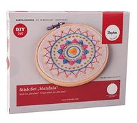 Youdoit Rayher Embroidery Starter Kit with Mandala Pattern, Cross Stitch Kit with Bamboo Embroidery Hoop, Embroidery Thread, and Pre-Printed Canvas, 13.5cm, 54077000
