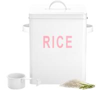 YOUEON 10 Lbs Metal Rice Storage Container, Square Rice Canister with Lid and Measuring Scoop, Countertop Sealed Food Storage Container for Cereal, Beans, Pet Food, White
