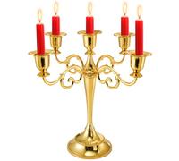 YOUEON 10In Metal Candle Holder with 5 Arms Candelabra Centrepiece Gold Candelabra Candle Holder Candlestick Holder for 1 Inch Diameter Pillar Candles Antique Candle Stand for Wedding Party Home Decor