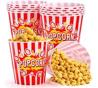 YOUEON 12 Pack Large Plastic Popcorn Bowls, 2.8 L Reusable Popcorn Containers in Red & White Striped Retro Style, Popcorn Buckets for Movie Night, Theater, Party Theme