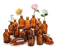 YOUEON 16 Pack Amber Glass Bud Vase, 8 Oz Living Bud Vases, Small Vases for Flowers, Decorative Amber Bottles for Table Centerpiece, Home Decor, Office, Wedding Reception, Vintage Style Brown