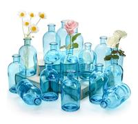 YOUEON 16 Pcs Blue Glass Bud Vases - 250ml Small Vintage Flower Holders for Table Centerpiece, Wedding Reception, Home & Office Decor