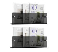 Youeon 2 Pack 17 Inch Black Acrylic Wall Mount Magazine Holder | 5mm Thick Translucent Acrylic, Includes Silver Standoffs and Screws, Angled Base, Ideal for Office or Reception Area