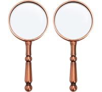 YOUEON 2 Pack 6X Antique Magnifying Glass for Reading, Handheld Magnifier with Metal Handle, Portable Magnifying Lens for Books and Newspaper, Science Class, Observation